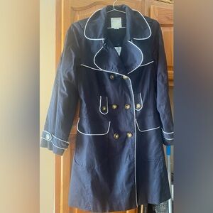 💜SOLD💜XOXO Navy Trench Coat with White Trim and Gold Buttons